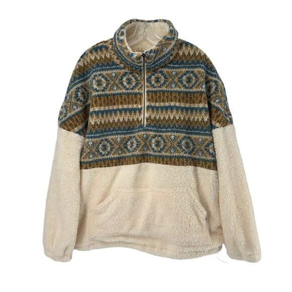 Entro Southwestern Sherpa Jacket Quarter Zip Pullover Womens Size M Relaxed Fit - Picture 1 of 9